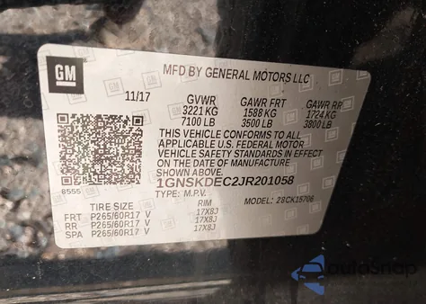 2018 Chevrolet Tahoe Commercial Fleet z USA, uszkodzony, nr VIN 1GNSKDEC2JR201058